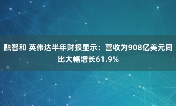 融智和 英伟达半年财报显示：营收为908亿美元同比大幅增长61.9%